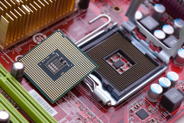 central processor on red mainboard