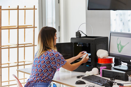 Engineer Making 3D Model On Printer By Computer