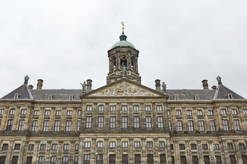 Fototapeta na wymiar The Royal Palace on Dam Square in Amsterdam Netherlands. Built as city hall during Dutch Golden Age in seventeenth century