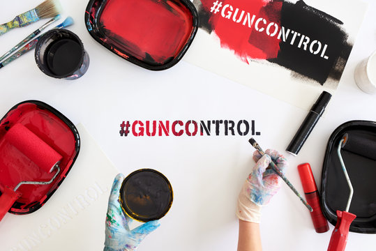 Firearm gun protest message from overhead