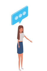 woman standing with speech bubble on white background