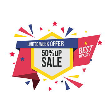 Hexagon shape sale special offer banner 50 off discount vector image