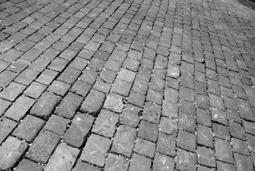 Cobblestones of a street in Madrid in Black and White
