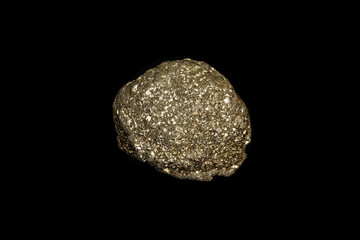 Macro mineral stone Pyrite on a black background