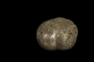 Macro mineral stone Pyrite on a black background