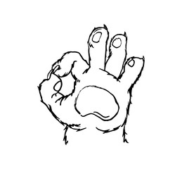 Cat paw sign showing sign victory or peace. Vector black vintage illustration