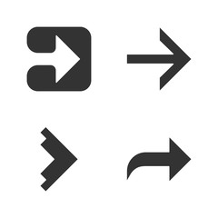 Arrow types glyph icons set. Forward, right, curved and geometric arrows. Arrowhead indicating rightward. Motion indexer, designator. Next arrow. Silhouette symbols. Vector isolated illustration