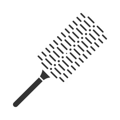 Comb glyph icon. Round brush to make volume hairdo. Hairbrush for heat styling. Woman hairdress. Hair styling. Hairdresser tool. Silhouette symbol. Negative space. Vector isolated illustration
