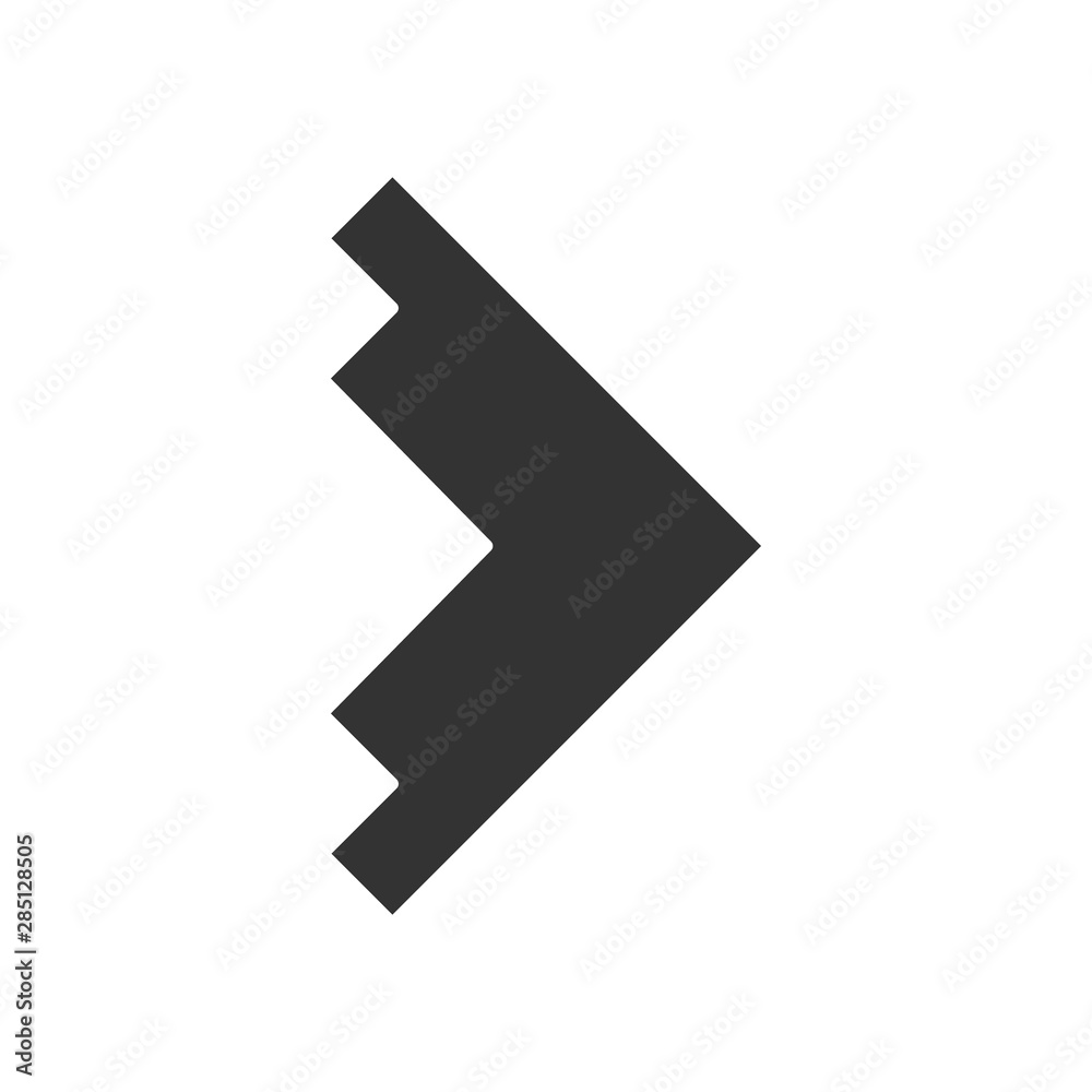 Poster right arrowhead glyph icon. forward triangular arrow. next. navigation pointer. motion indicator, de