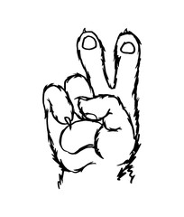 Cat paw show sign victory or peace. Vector black vintage engraving sign