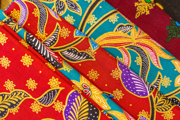 Cheerful and brightly colored batik clothing that is often found in Indonesia.