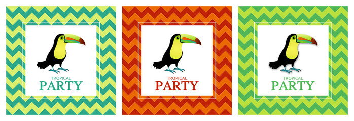 Tropical Party Flyer Design Layout Set mit Tukan © thingamajiggs
