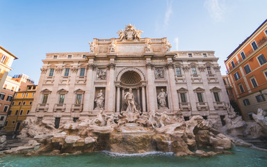 Fototapeta na wymiar Panoramic view of Trevi Fountain (Fontana di Trevi). Rome, Italy