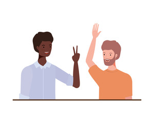 young men on white background