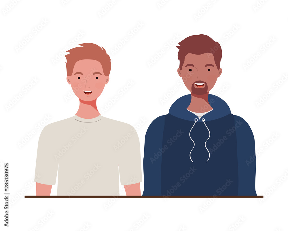 Wall mural young men on white background