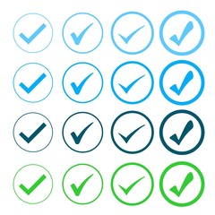 Isolated blue and green checkmark in a white background. Ideal for application, website or clip art.