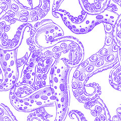 Naklejka premium Octopus tentacles sketch seamless background