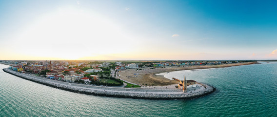 Caorle town and beach in Italy during summer