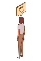 man of back position with speech bubble on white background