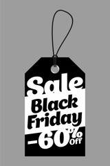 Black tag black friday sale with 60 percent discount. Vector illustration