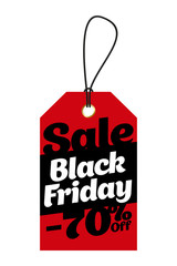Red tag black friday sale with 70 percent discount. Vector illustration