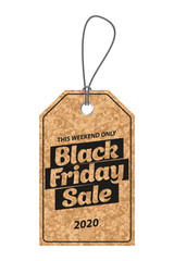 Tag black friday sale on craft paper background. Vector illustration