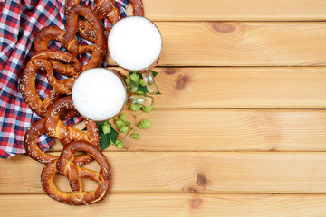 The hand-made pretzels, beer and hops for Octoberfest party