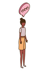 woman standing with speech bubble on white background