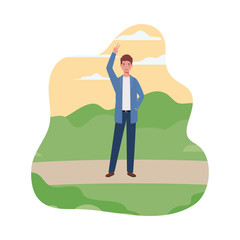 Fototapeta premium young man standing with landscape background