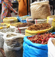 Mix of oriental spices on the market