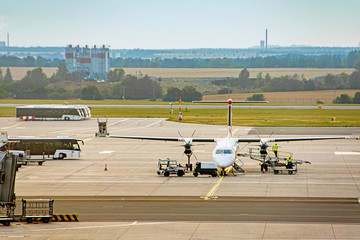 International airport with airplane aeroplane aircraft and passenger