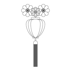 chinese oriental asian lantern cartoon in black and white