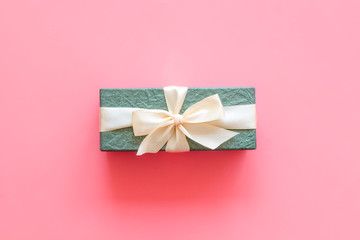 box for gifts on pink background top view mock up