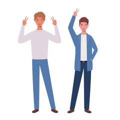 young men standing on white background