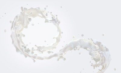 Fototapeta na wymiar White liquid fresh milk, yogurt waves 3D splashes isolated on light background. Glossy shining milk, almond milk, soy, oat milk, yogurt,cream, shampoo, cosmetic soap, fluid milky wave, liquid splash