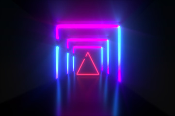  Futuristic Sci Fi Elegant Modern Neon Glowing Rectangle Frame Shaped   Lines Colored Lights In Dark Empty Grunge Concrete  Room Background 3D   Rendering