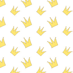 Vector pattern with yellow crowns on a white background. Doodle drawing