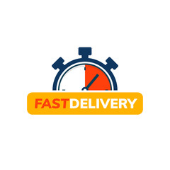 Express delivery service logo. Fast time delivery order with stopwatch. Quick shipping delivery icon