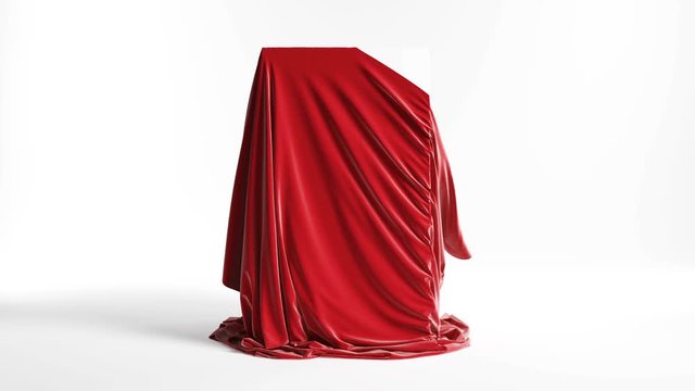 Presentation pedestal with a red silk cloth. Falling fabric with luma matte.