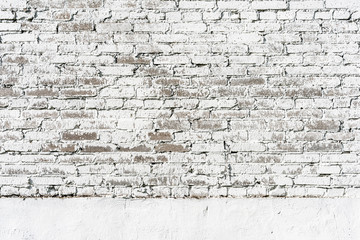 Empty Old Brick Wall Texture. Painted Distressed Wall Surface. Grungy Wide Brickwall. Shabby Building Facade With Damaged Plaster.