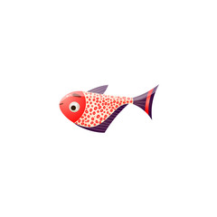 Red coral reef fish with a purple fin. Raster illustration in the flat cartoon style