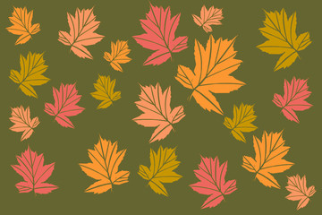 Maple leaf vector pattern with coral, green and orange colors