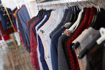 Obraz premium Different assortment of colorful clothing in the boutique