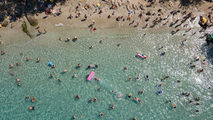 Aerial shot of crowded sandy beach - Marmaris / Incekum - Turkey