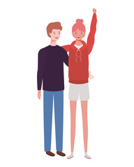 couple of people standing on white background