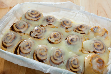 Cinnamon rolls in baking dish