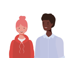 couple of people smiling on white background