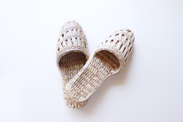 Woven straw shoes. Eco fashion, zero waste.