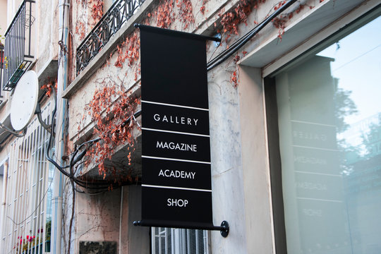 empty signage about gallery, magazine, academy, shop and mockup signboard