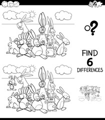 differences color book with rabbits animal characters